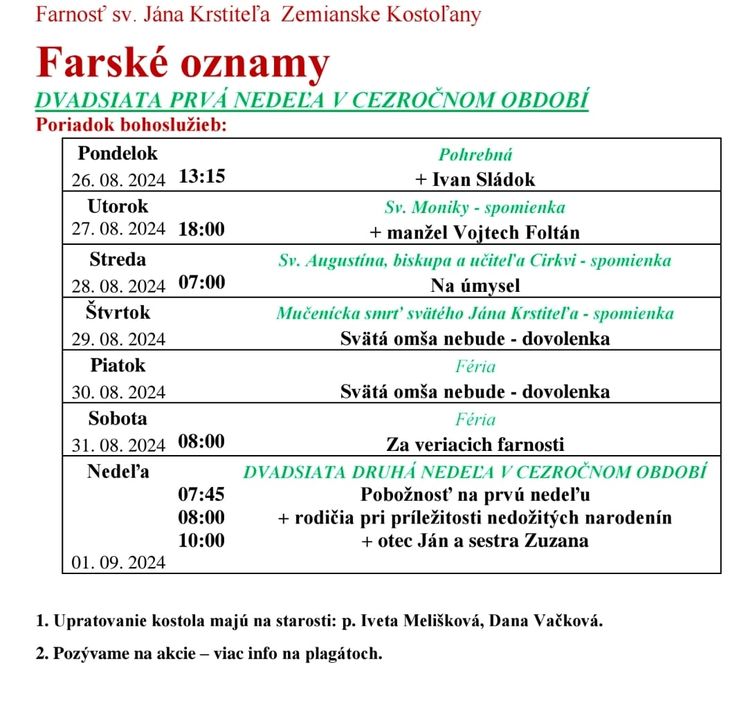 Farské oznamy na 21